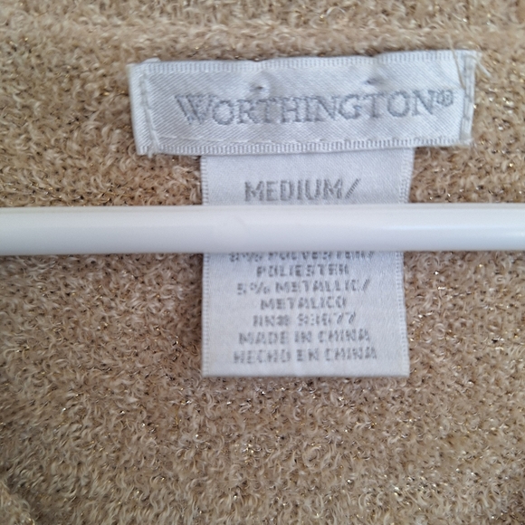 Worthington Sweater SzM V Neck Lng Slvs Super Soft Metallic Knit Nylon/Polyester - Picture 3 of 9